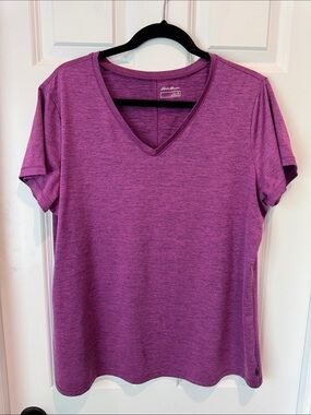 Eddie‎ Bauer Women's V-Neck T Shirt - Space Die Heathered Purple - XL